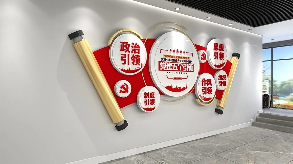 红色大气五个党建引领党建文化墙