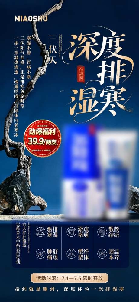 新中式产品中医三伏天排寒湿海报