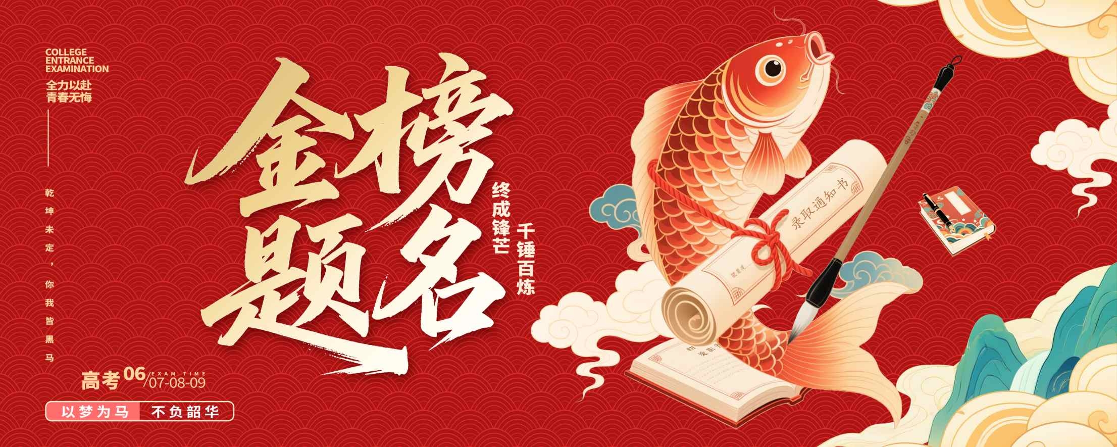 红色喜庆金榜题名背景图片宣传展板