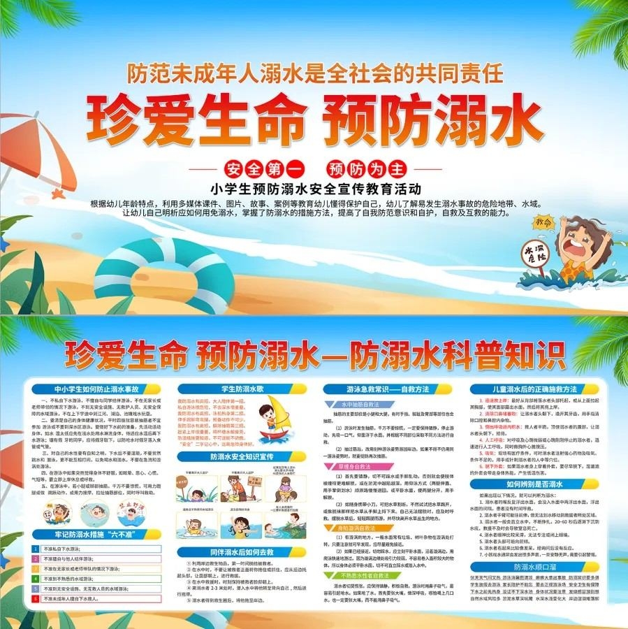 珍爱生命严防溺水防溺水安全知识展板