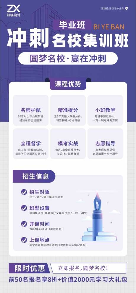 毕业班冲刺名校集训班招生海报CDR