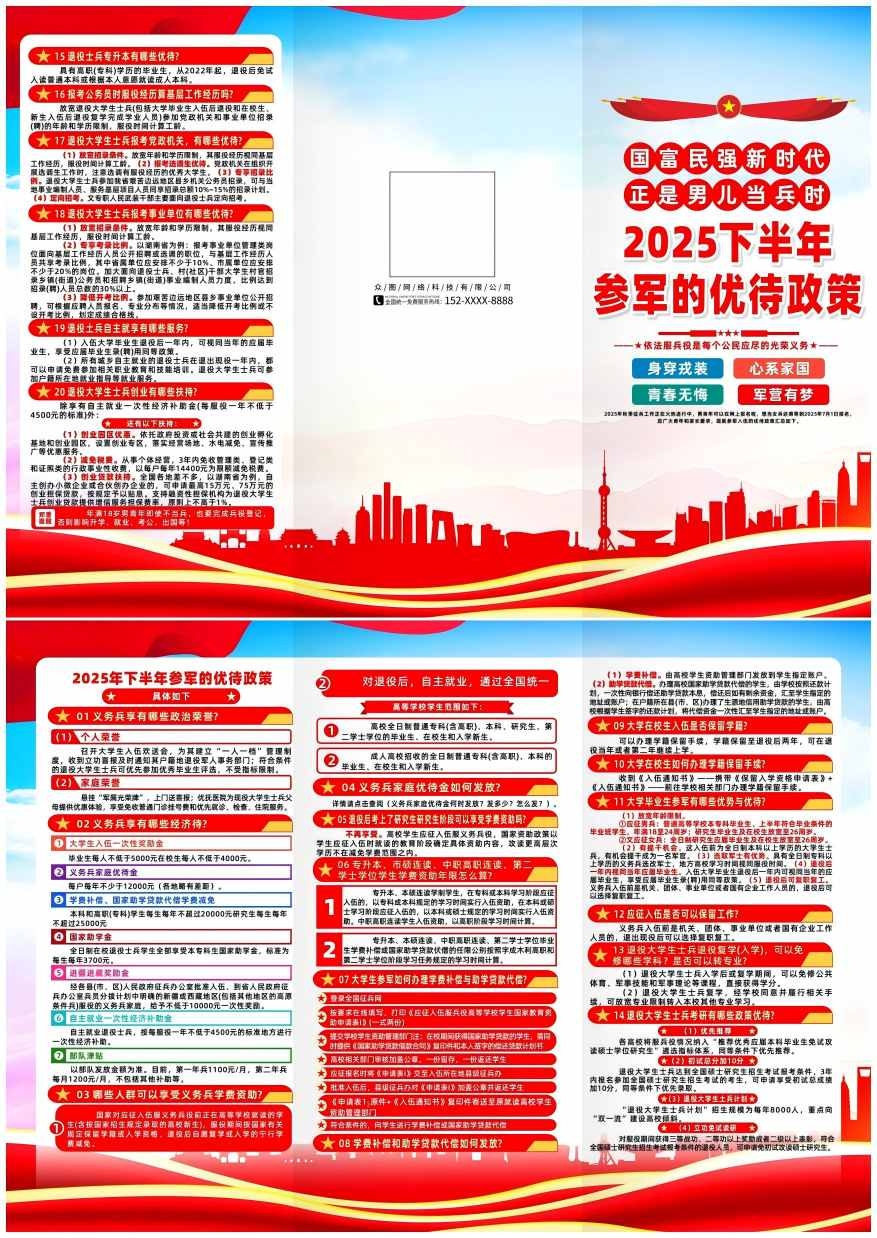 2025年下半年参军的优待政策党建三折页CDR