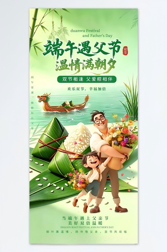 创意父亲节遇见端午节活动海报