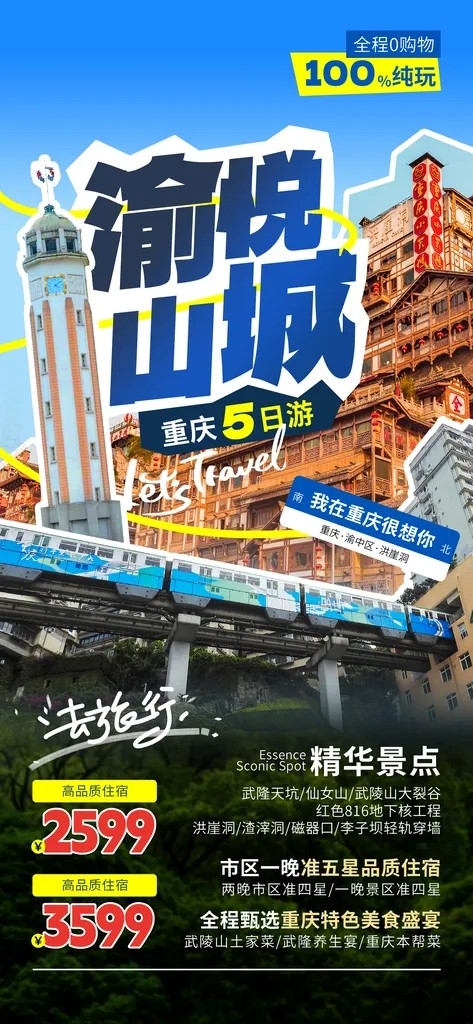 四川重庆川渝旅游旅行文旅旅行社景点宣传PSD海报