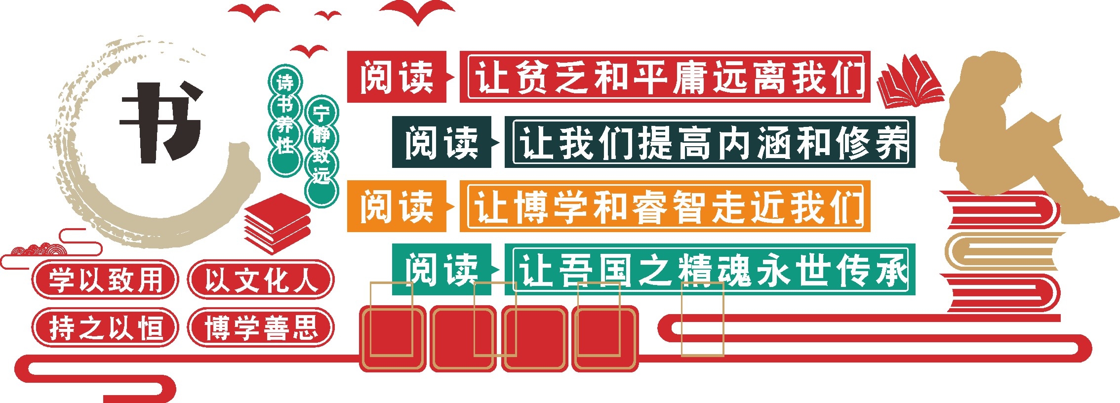 学校图书馆读书日阅读文化墙
