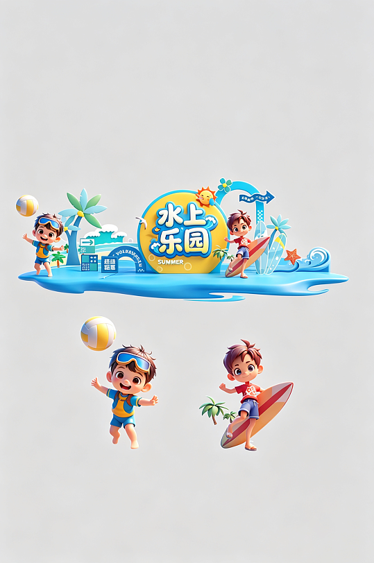幼儿园夏季儿童水上活动派对美陈PSD