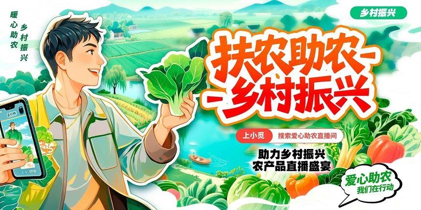 绿色国潮风格扶农助农助农宣传展板助农展板农业展板PSD