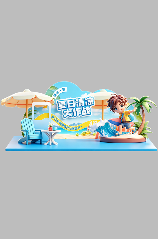 幼儿园夏季儿童水上活动派对美陈PSD