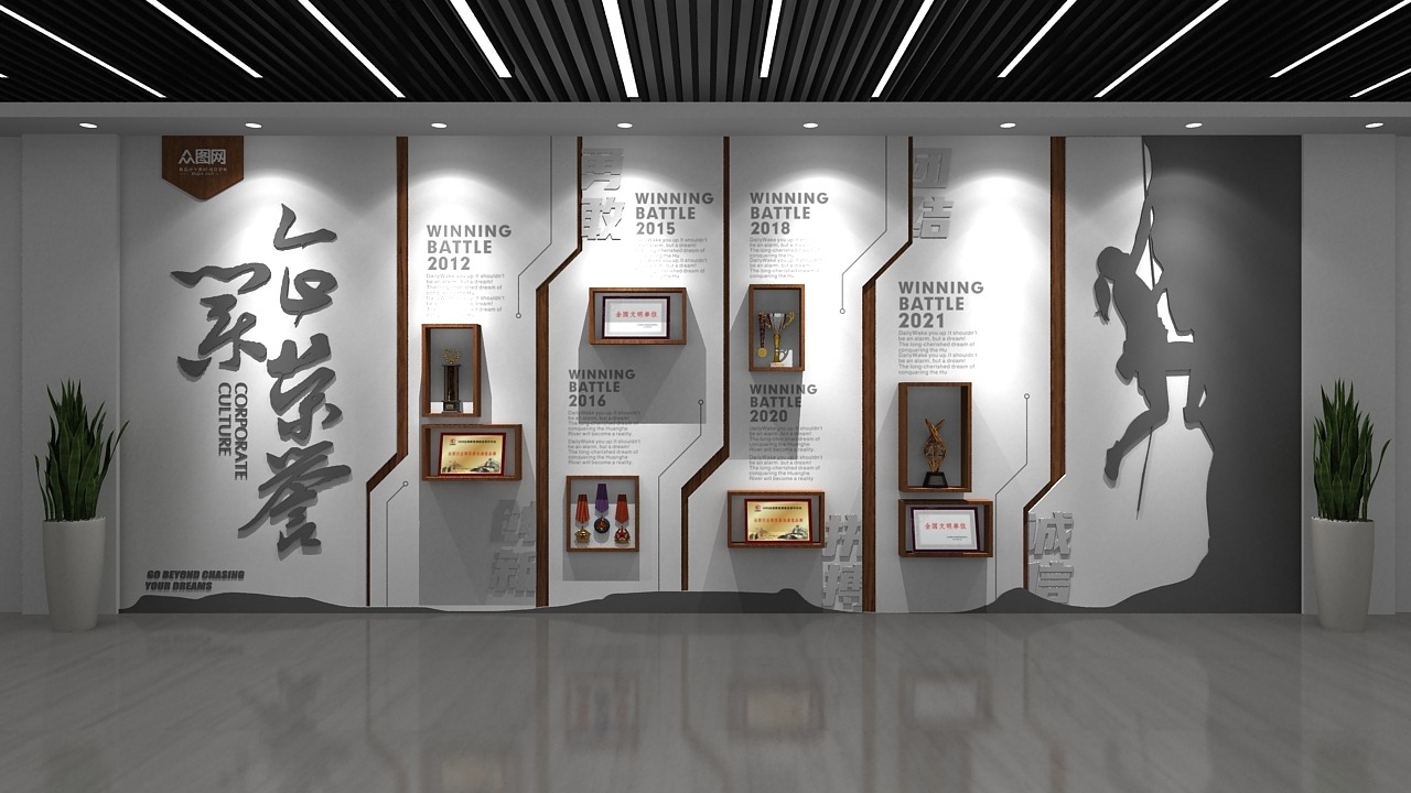 企业荣誉奖牌背景墙发展历程文化墙