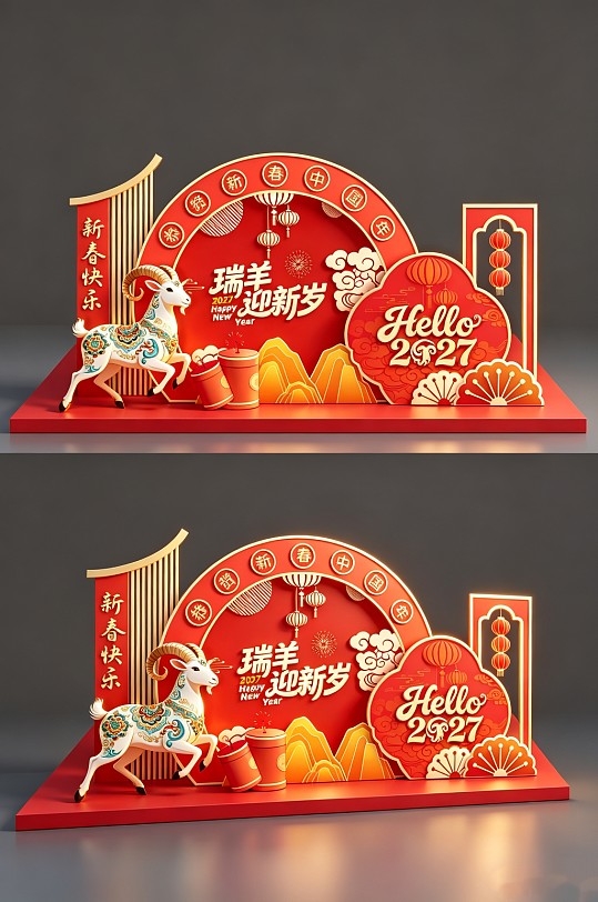 2027年羊年新年春节美陈氛围CDR