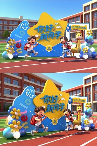 蓝色创意幼儿园开学典礼新学期校园开学季美陈CDR