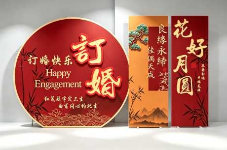 花好月圆订婚宴场景装饰摆件美陈PSD
