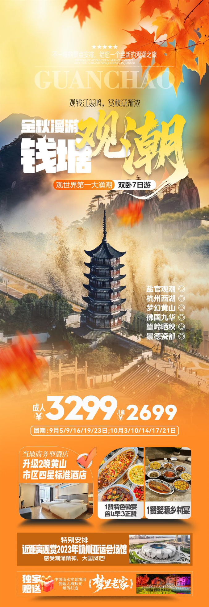秋季钱塘江观潮旅游长图海报